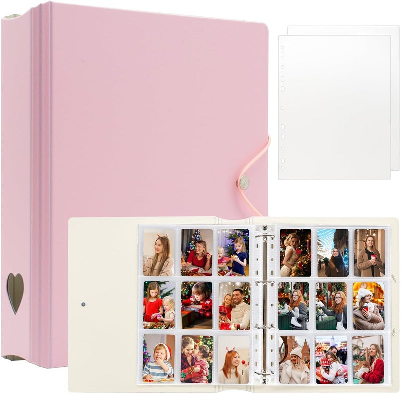 Ablus A4 Kpop Photocard Binder, 4 Ring Binder Photo Album for Fujifilm Instax Mini Camera Polaroid Printer Photo Film, 2x3 inch Kpop Photocard Holder Book with 25 Pages 9 Pocket (Pink) - Image 1